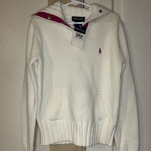 Ralph Lauren White Sweater with Pink Details